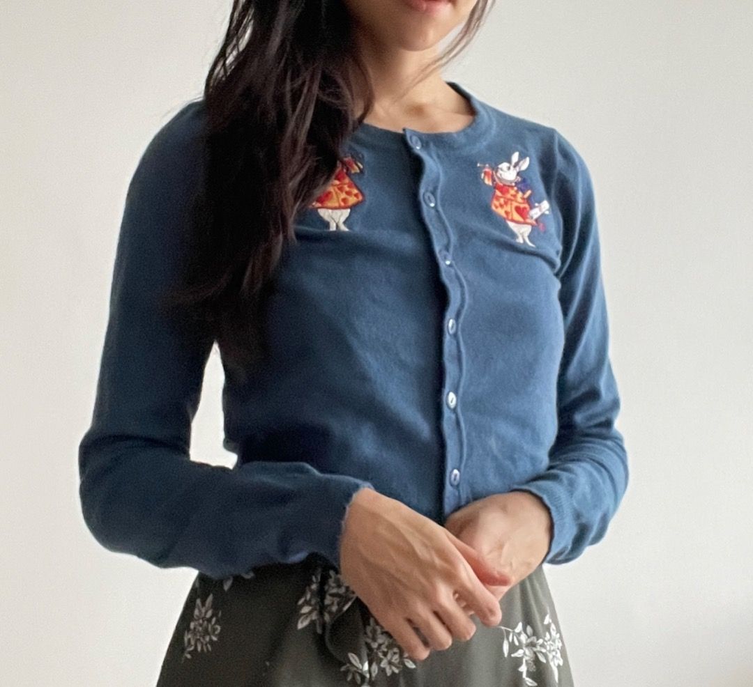 BNWT Dangerfield Alice In Wonderland Rabbit Blue Embroidered Cardigan