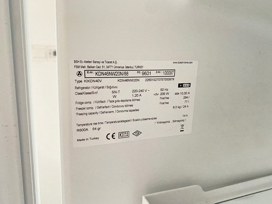 Bosch fridge with top freezer (left hand door swing), TV & Home Appliances, Kitchen Appliances