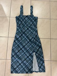 Calli Blue Plaid Printed Work Dress, Size AUS 8