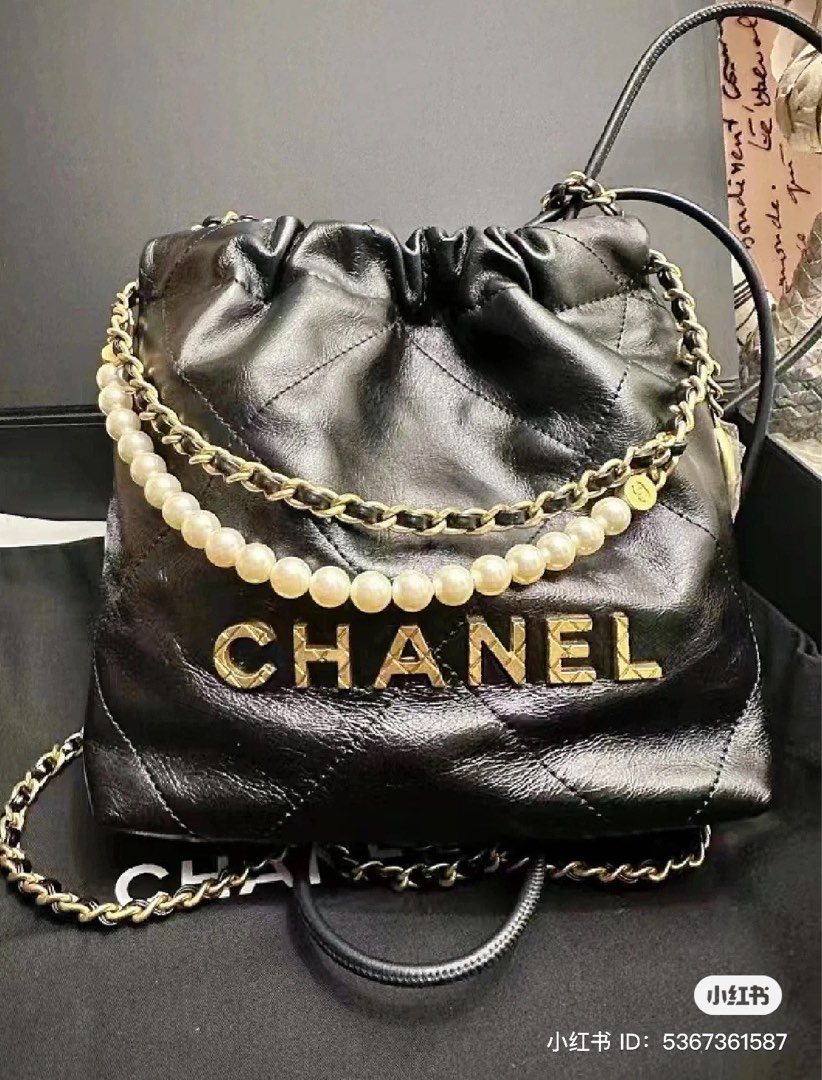 Chanel 23S Mini 22 handbag with pearls, Luxury, Bags & Wallets on