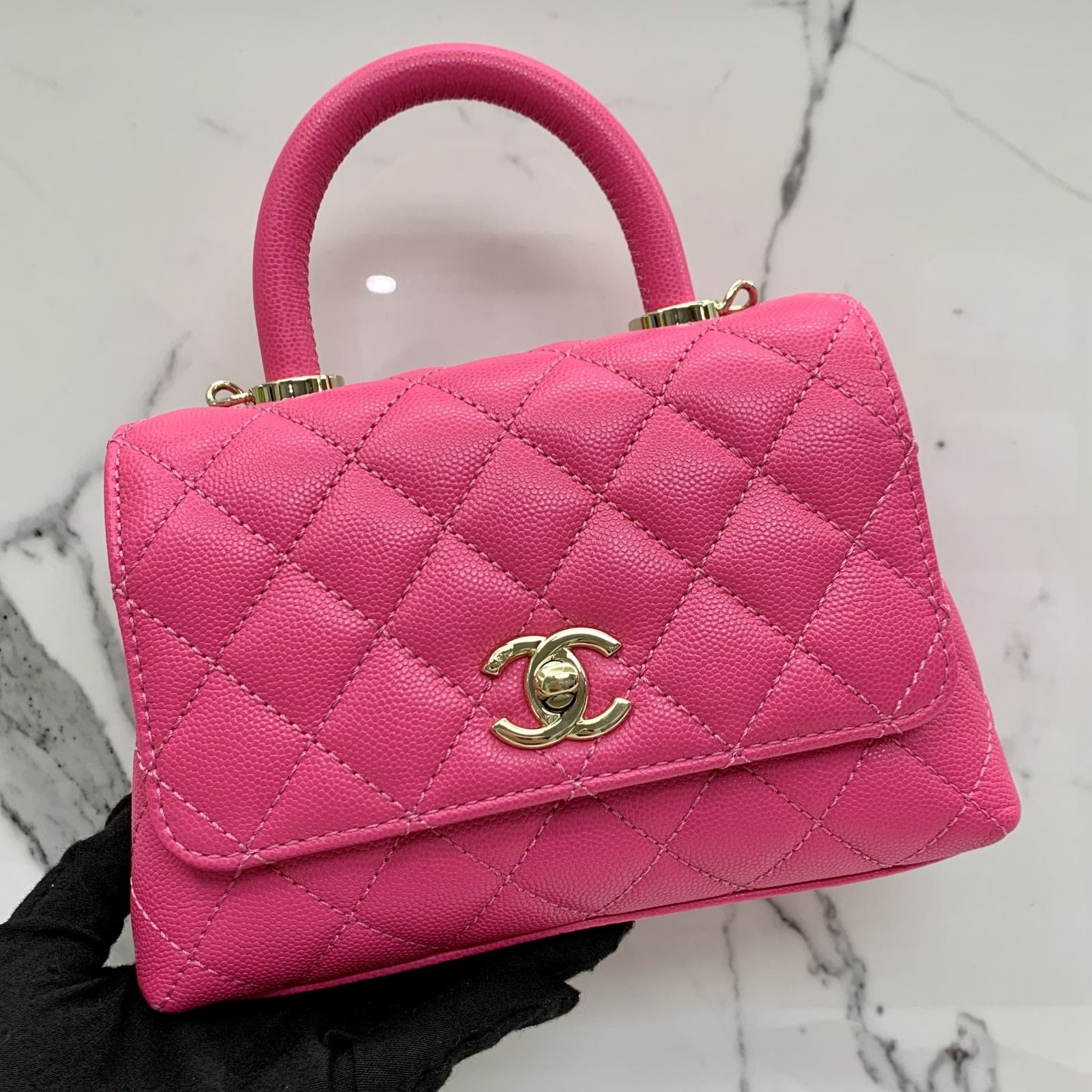 CHANEL CHANEL Matelasse Coco Handle Chain Shoulder Bag A92990 Caviar  leather Pink Used A92990