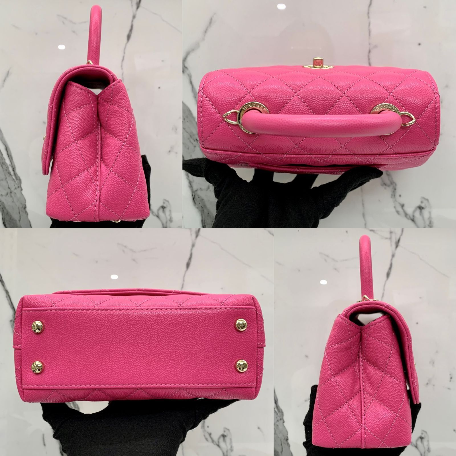 Flap Top Handle Quilted Light Pink Leather SHW
