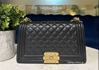 CHANEL BOY OLD MEDIUM 25CM BLACK CAVIAR GHW