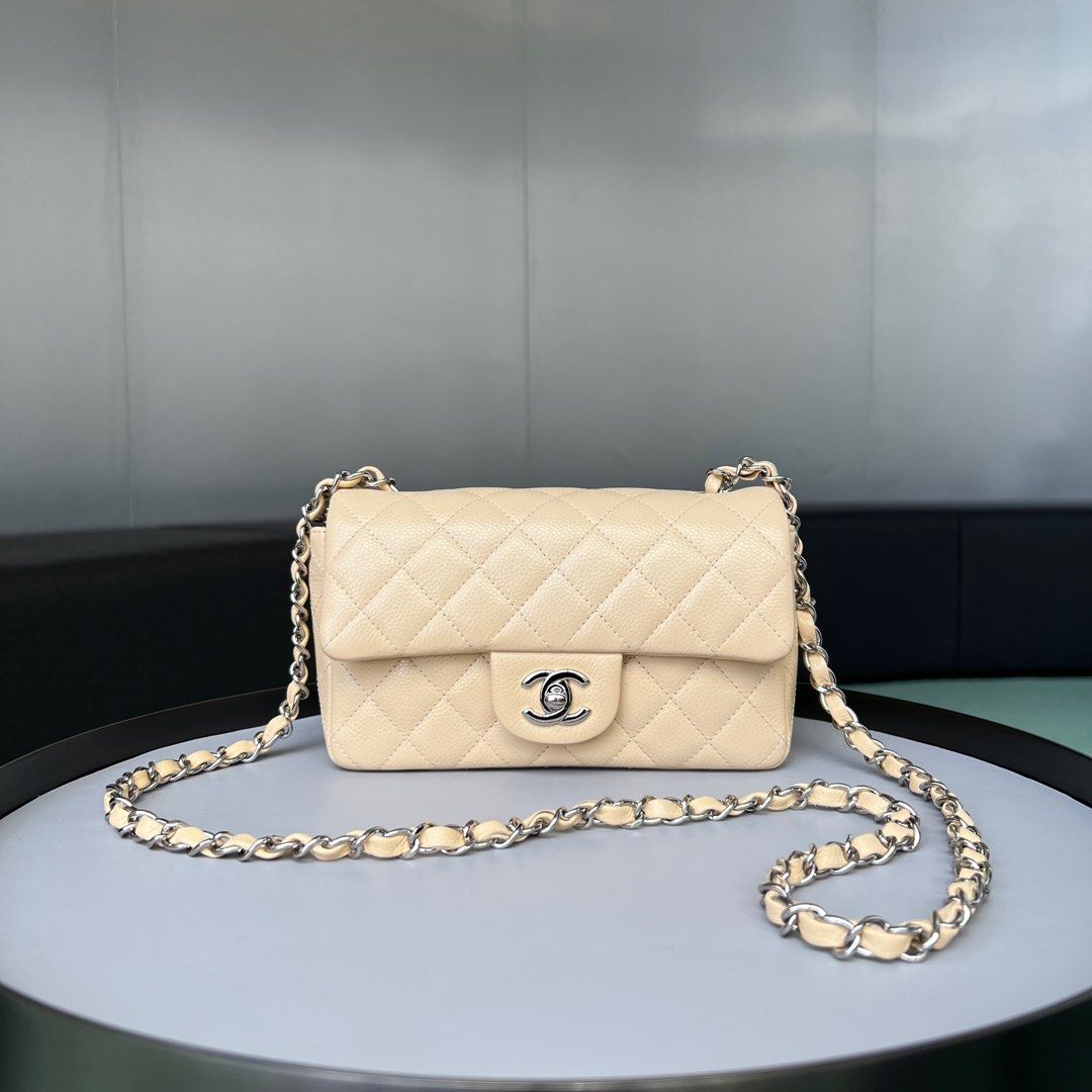 Chanel Mini Rectangular Flap Caviar Beige Phw