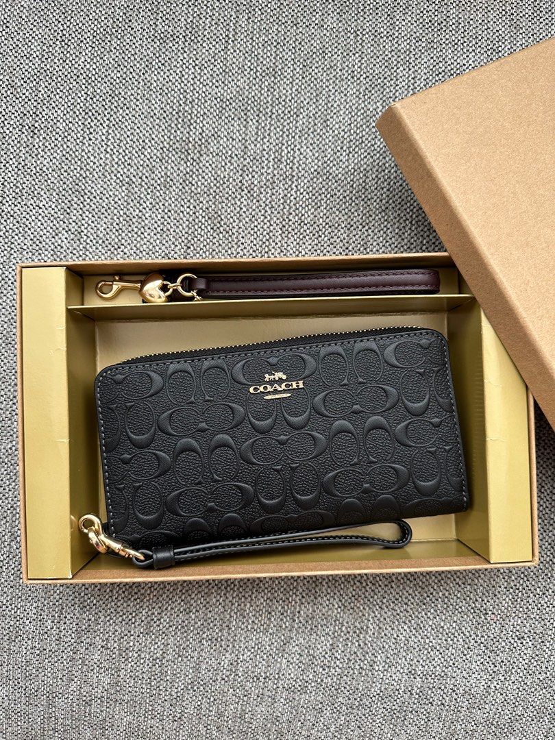 Coach Zip Around Long Leather Wallet Black, Luxury, Bags & Wallets on