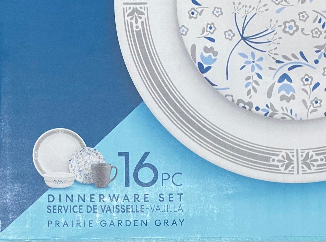 16-Piece Corelle Signature Praire Dinnerware Set in Gray, White 