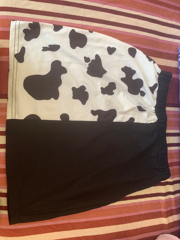 Black And Blue Cow Print Women's Skirt