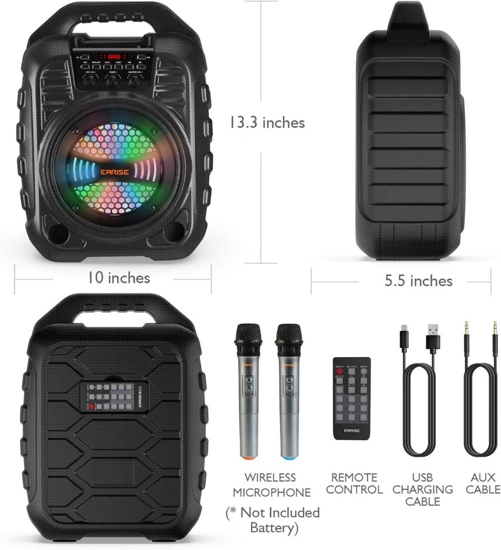 EARISE T26 Pro Karaoke Machine with 2 Wireless Microphones, Portable PA