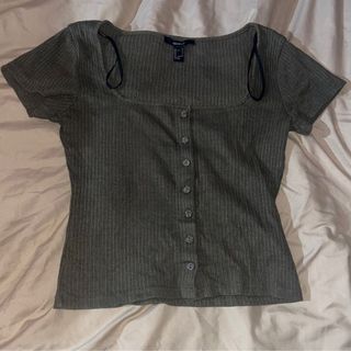 Forever 21 Army Green Square Neck Buttoned Top