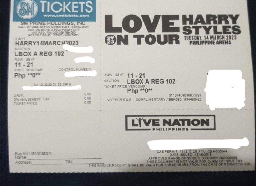 Harry Styles Tickets (LBA Reg 102), Tickets & Vouchers, Event Tickets