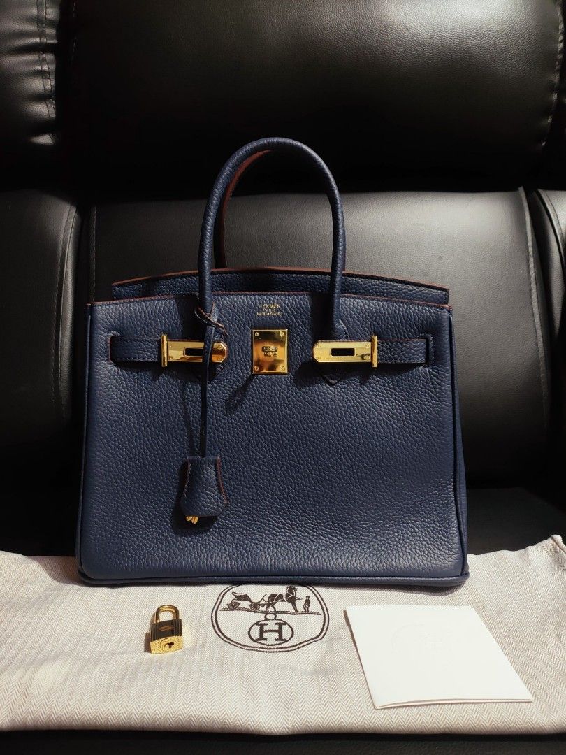 Hermes birkin 30cm real togo leather Navy blue, Luxury, Bags