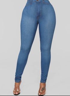 High waist blue skinny jeans