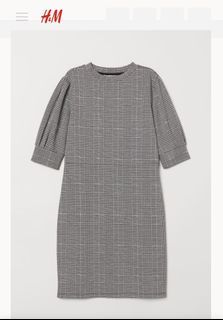 H&M Checkered Puff Sleeves Gray Casual Sunday Dress