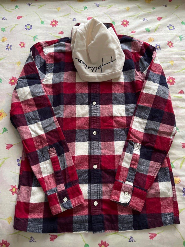 Hollister Checkered Buttoned Down Jacket with Hoodie Men s