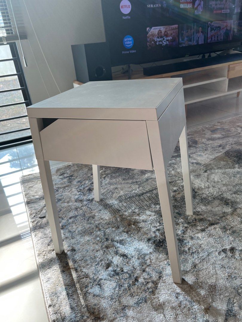 IKEA Bed Side Table (Category: Shelves, Cabinets & Racks) located in Shah Alam. Submitted by inderavs (Listing ID 1220126413, Image 1). Description: Made by metal Condition 9/10 White color Self pick up .