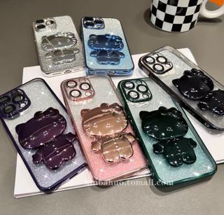 iPhone 14 pro / pro max Hello Kitty Glitter / Pastel Pink handphone case with mirror / rotatable vanity mirror - many designs