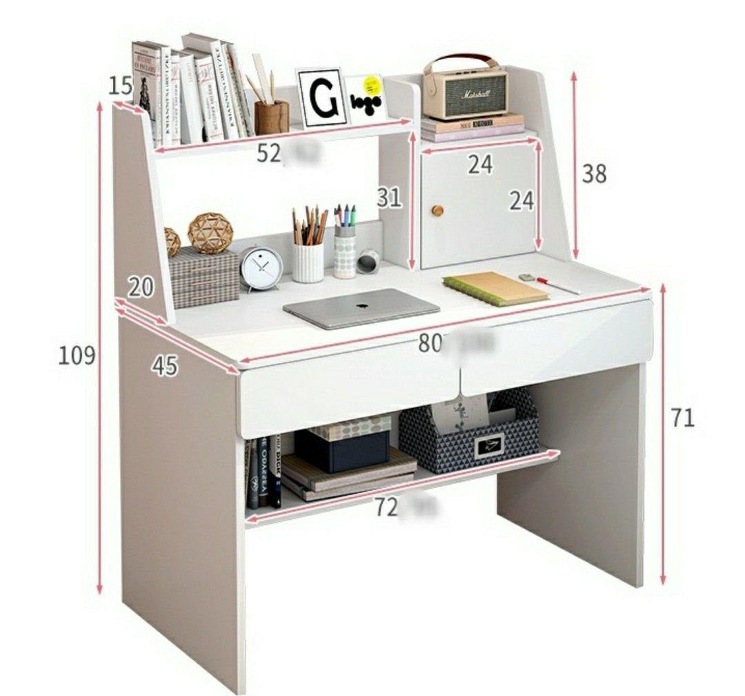 Ivory White Study Table with Bookshelf, Furniture & Home Living
