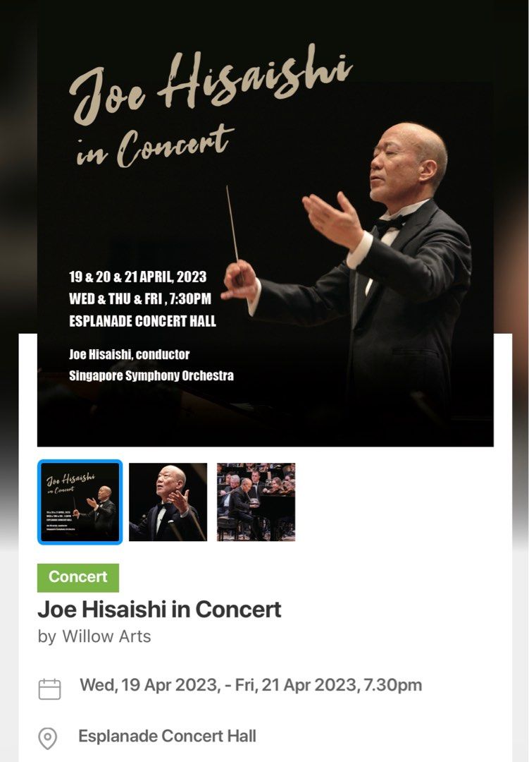 Joe Hisaishi in concert tickets, Tickets & Vouchers, Event Tickets on