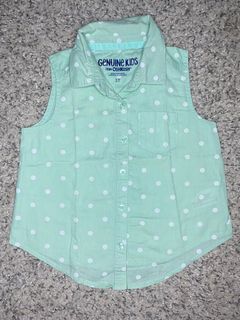 Kemeja sleeveless casual light green polka