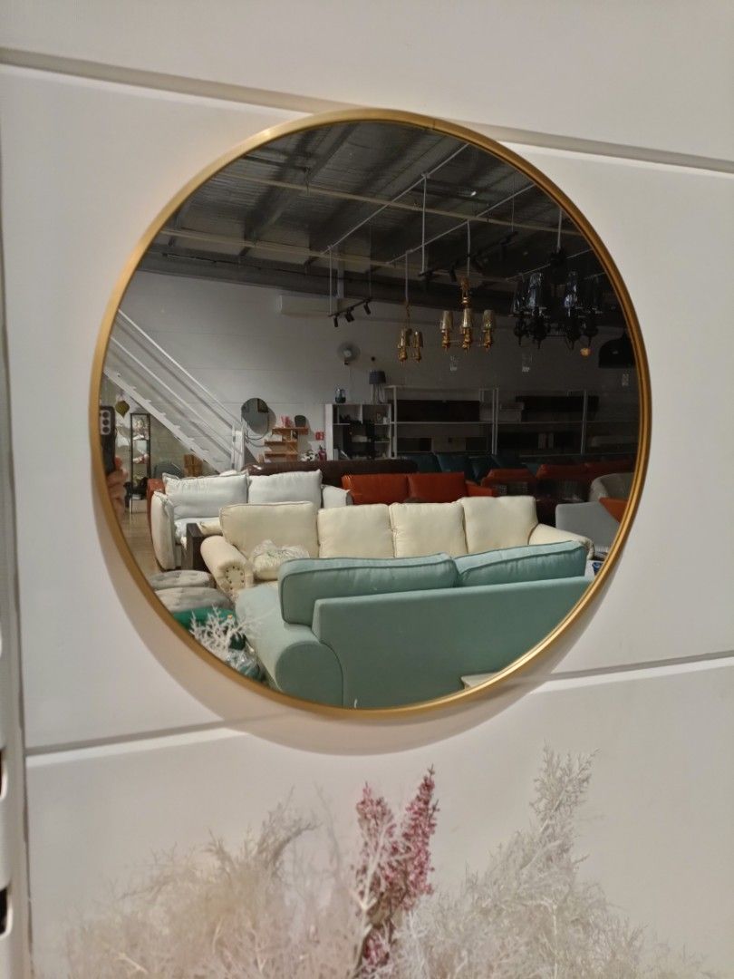 KIRKLAND Gold Frame Round Mirror 60cm, Furniture & Home Living, Home