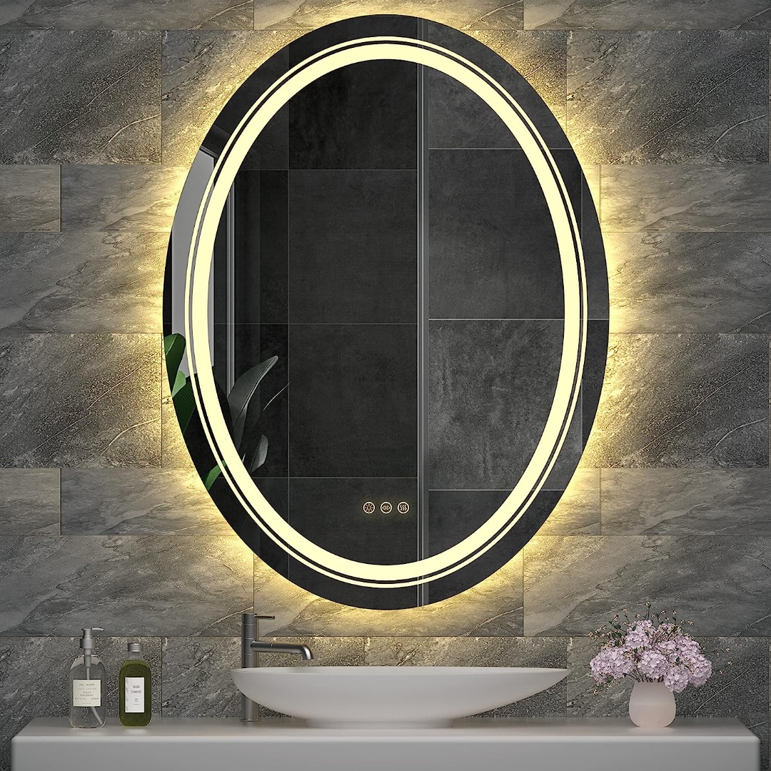 LUVODI Illuminated Bathroom Mirror 600x800mm Oval Makeup Mirror with