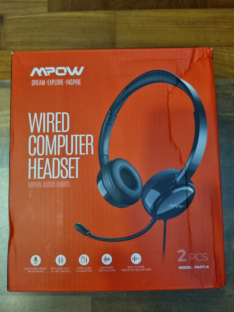 MPOW USB Headset 2PCS PA071A BNIB Audio Headphones Headsets
