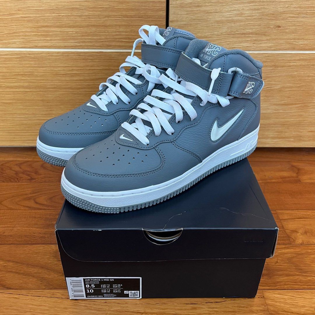 Nike Air Force 1 Mid Jewel '07 QS 'NYC Cool Grey' Grey - COOL  GREY/WHITE-METALLIC SILVER