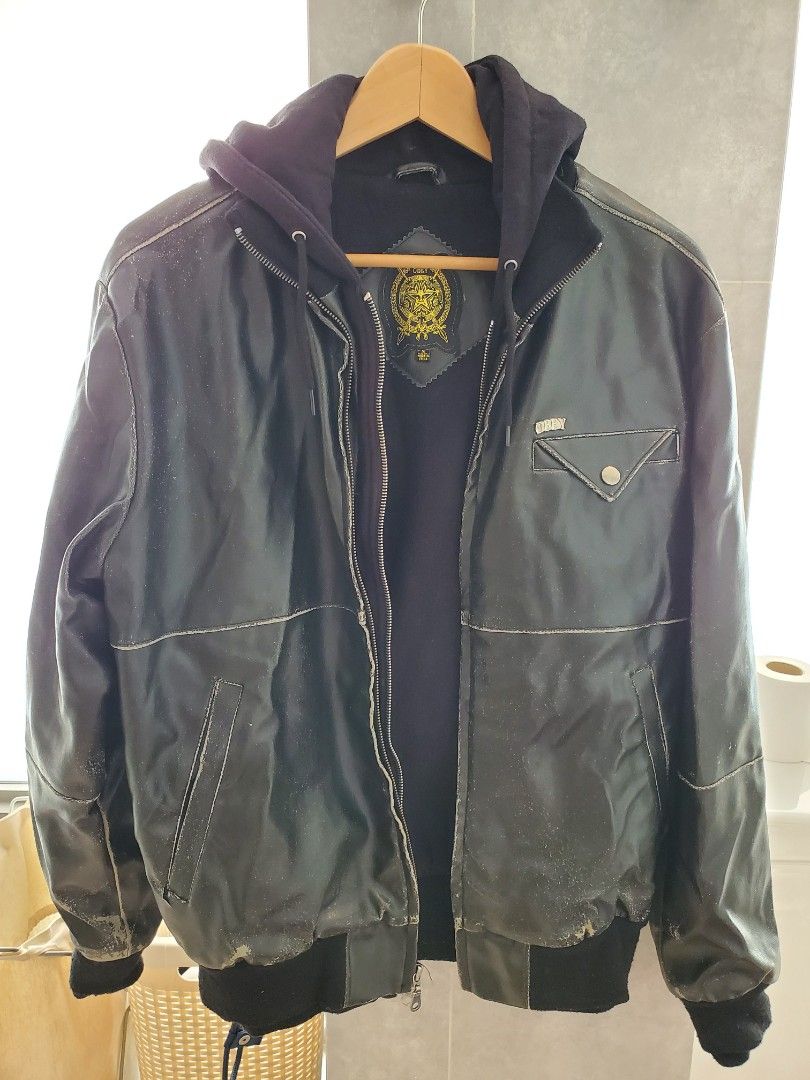 Obey Men s Distressed Biker Jacket Hoodie Size M Men s Fashion Coats Jackets and Outerwear on Carousell