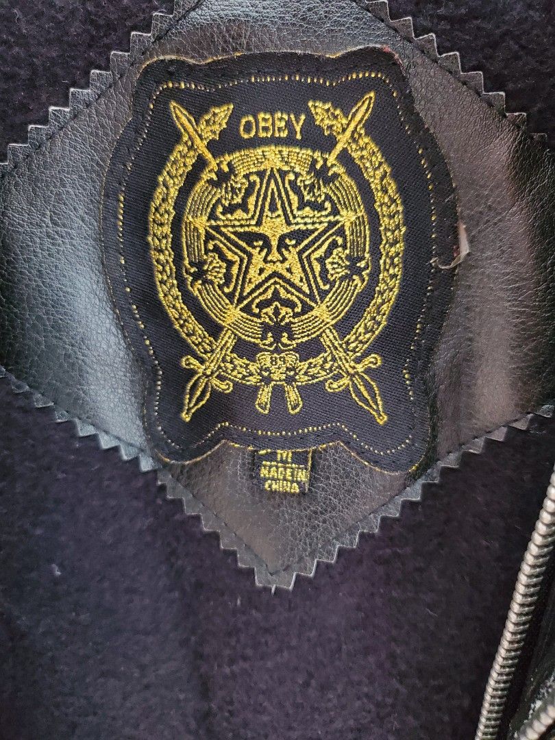 Obey leather jacket with hoodie mens discount