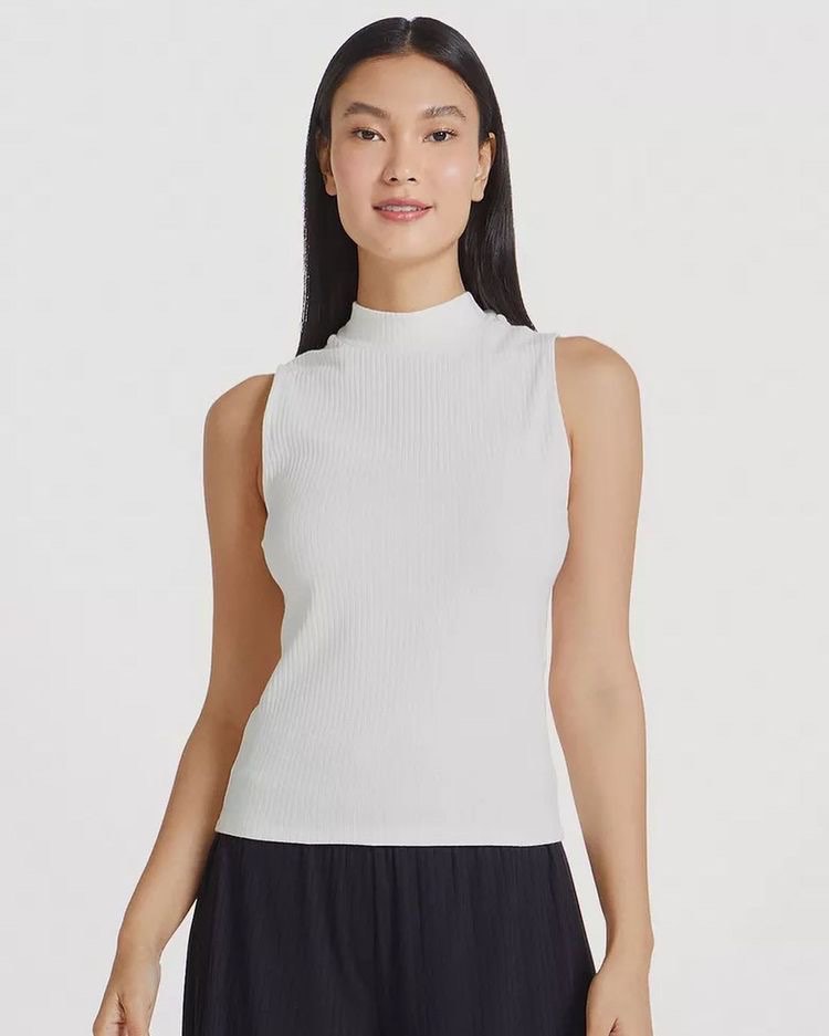 white mock turtleneck sleeveless