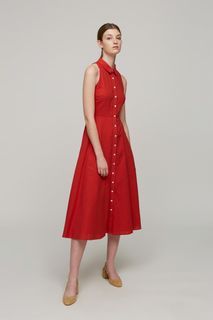 Our Second Nature OSN Linen Sleeveless Shirt Dress in Red