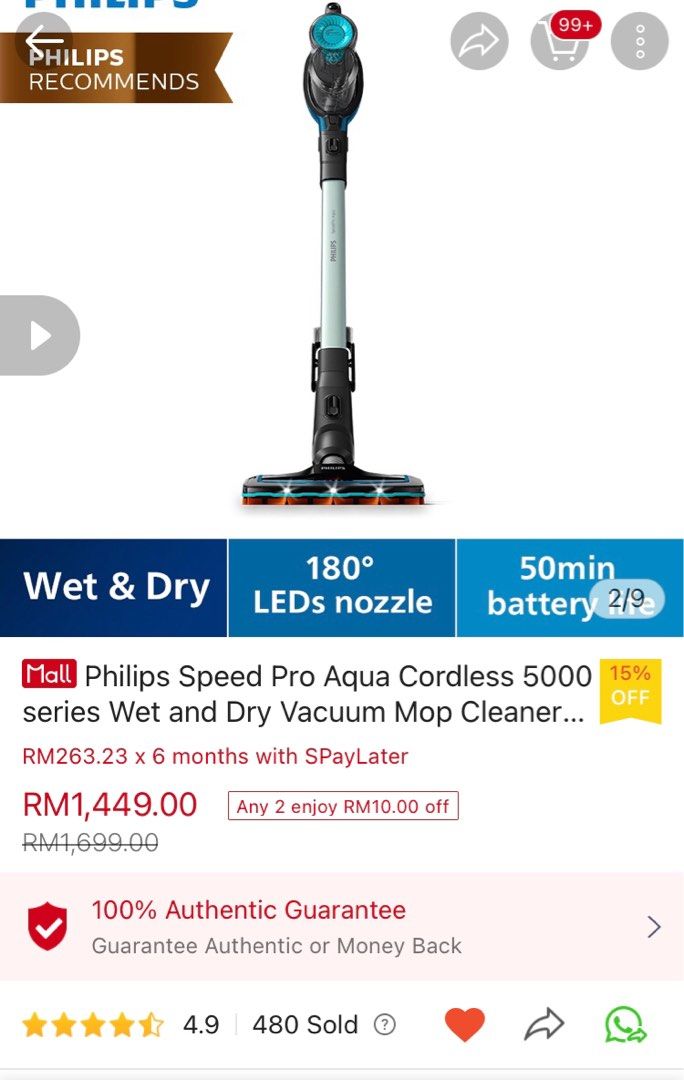 Philips SpeedPro Aqua 3 in 1 Vacuum and Mop (FC6728), TV & Home