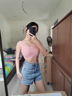 Pink strappy crop top