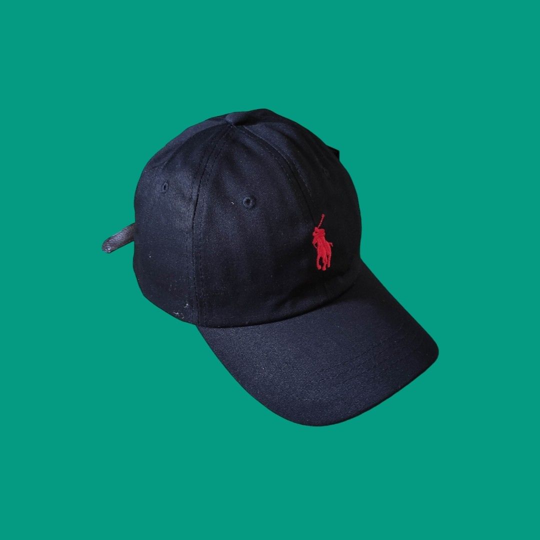 Black polo cap with leather strap clearance