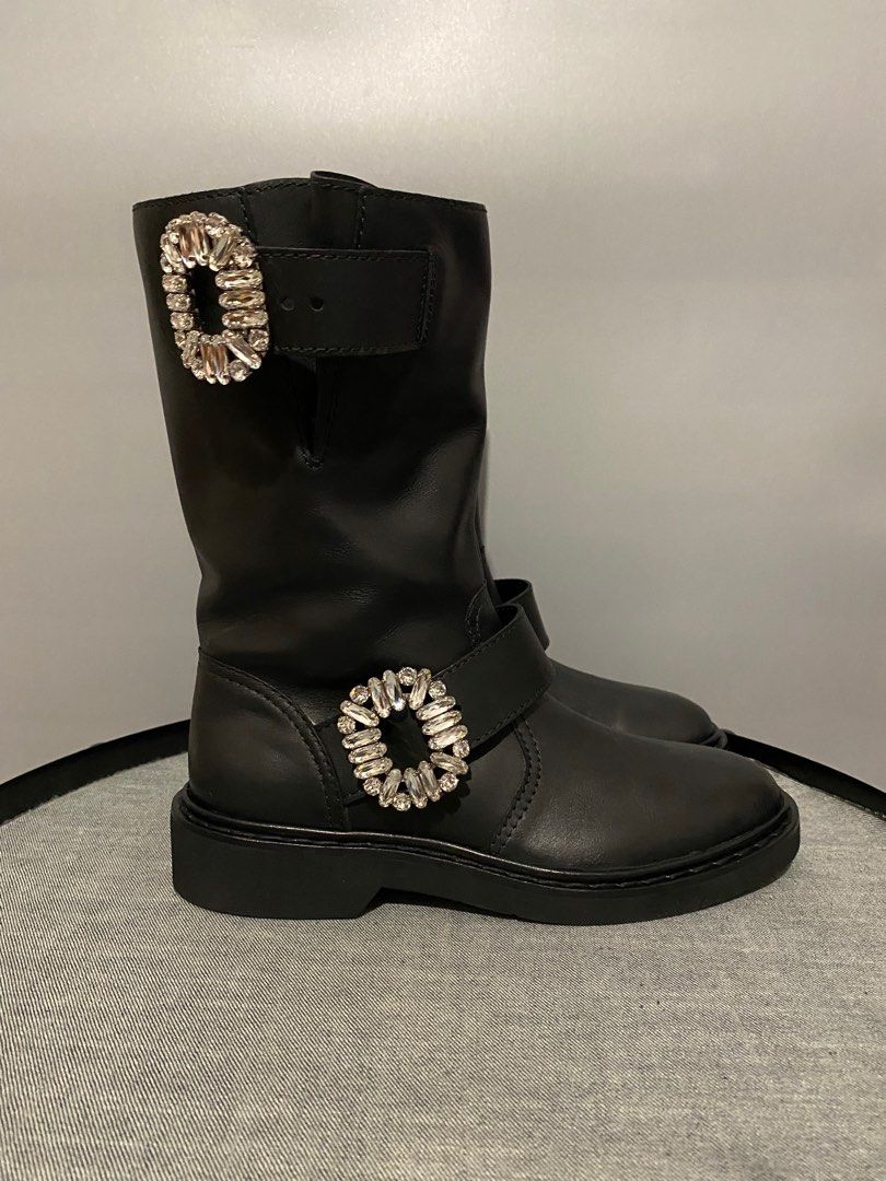 Kurt Geiger Viola Embellished Leather Moto Boot Viola Embellished