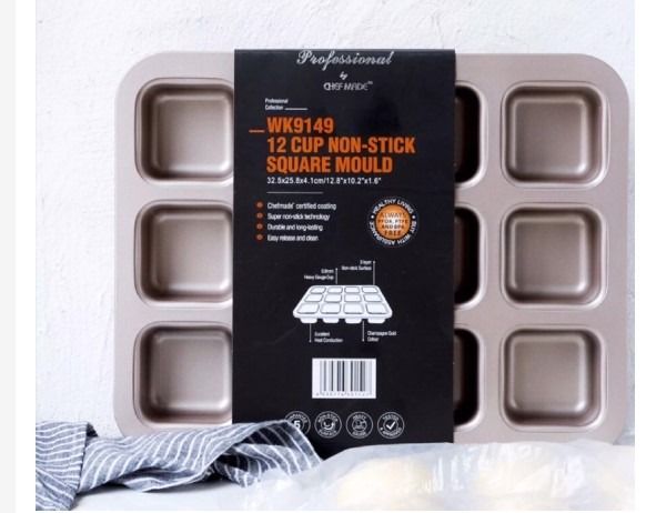 [SG Stock] CHEFMADE Carbon Steel 6 & 12 Cavity Muffin Pan Non-Stick Mould Bakeware Square Pan for Muffins/Brownie
