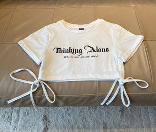 SHEIN ICON Slogan Graphic Drawstring Side Crop Top (RM18 plus postage ) 