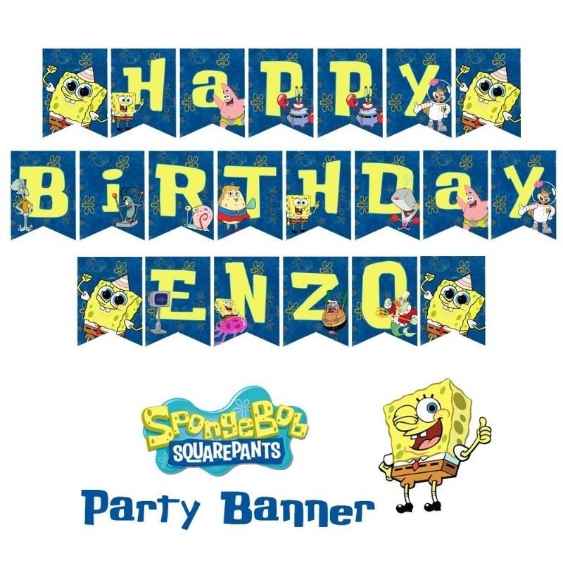 SpongeBob SquarePants Theme Happy Birthday Party Banner Cupcake Cake ...