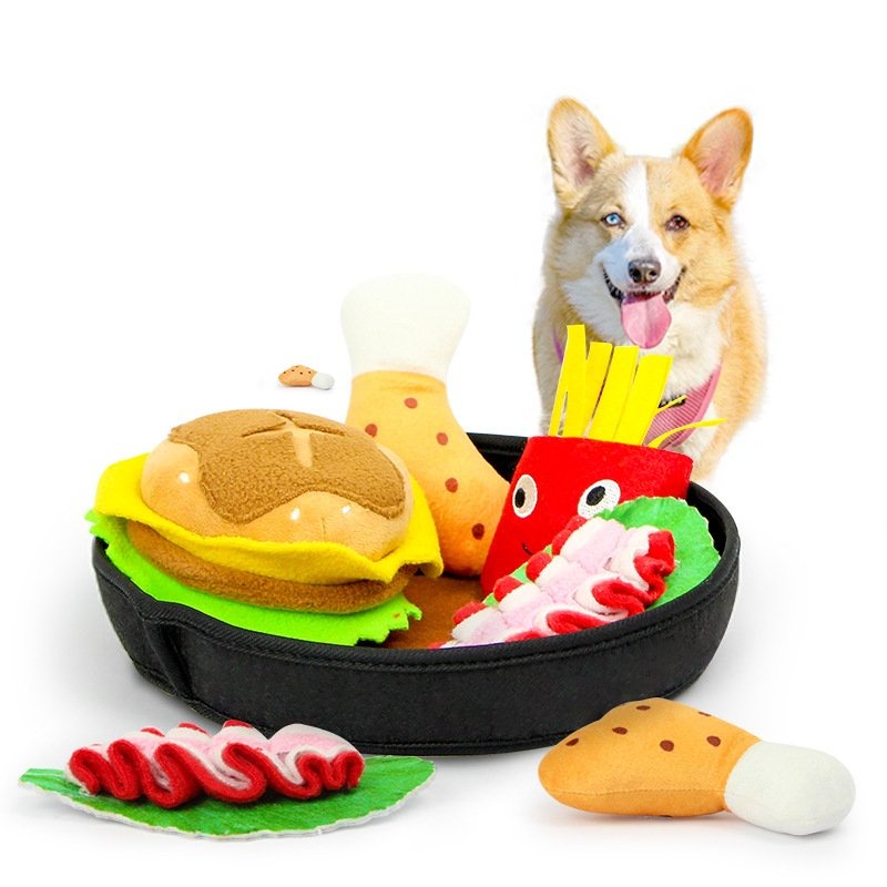 Squeaky Dog Toy Hamburger Hotdog Pet Snuffle Mat Interactive Puppy
