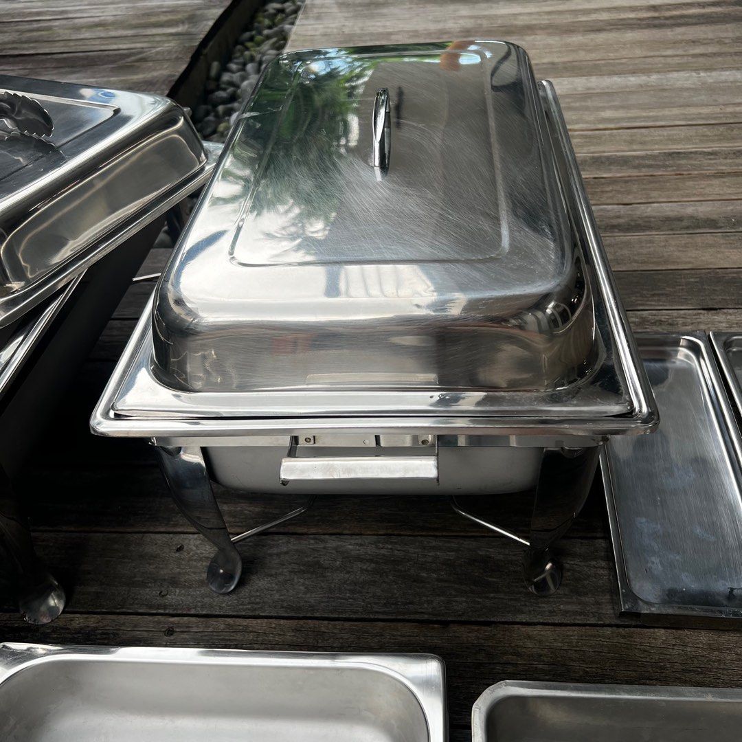 Stainless steel food tray warmer with lids, Furniture & Home Living ...