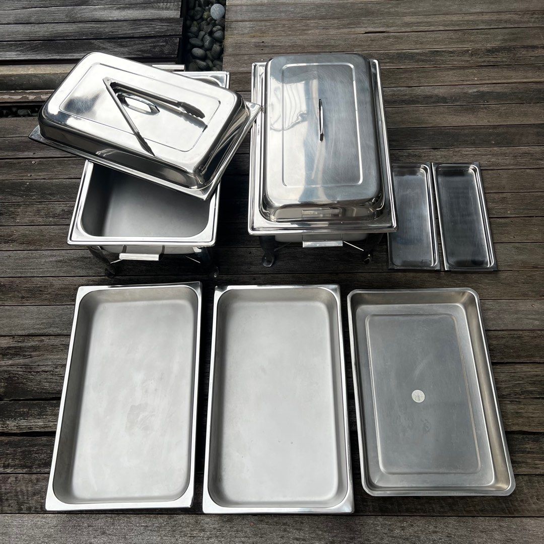 Stainless steel food tray warmer with lids, Furniture & Home Living