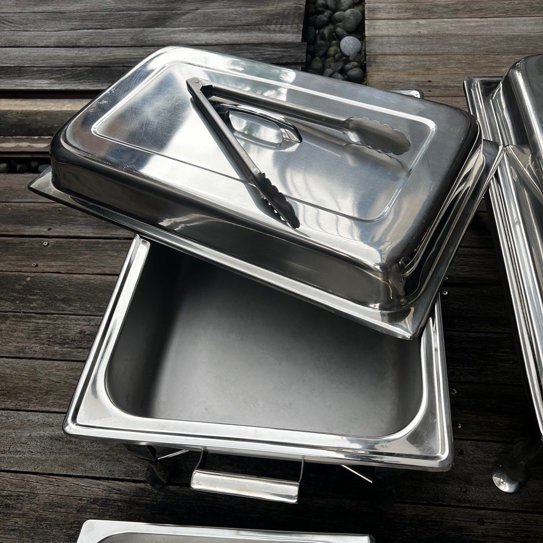 Stainless steel food tray warmer with lids, Furniture & Home Living
