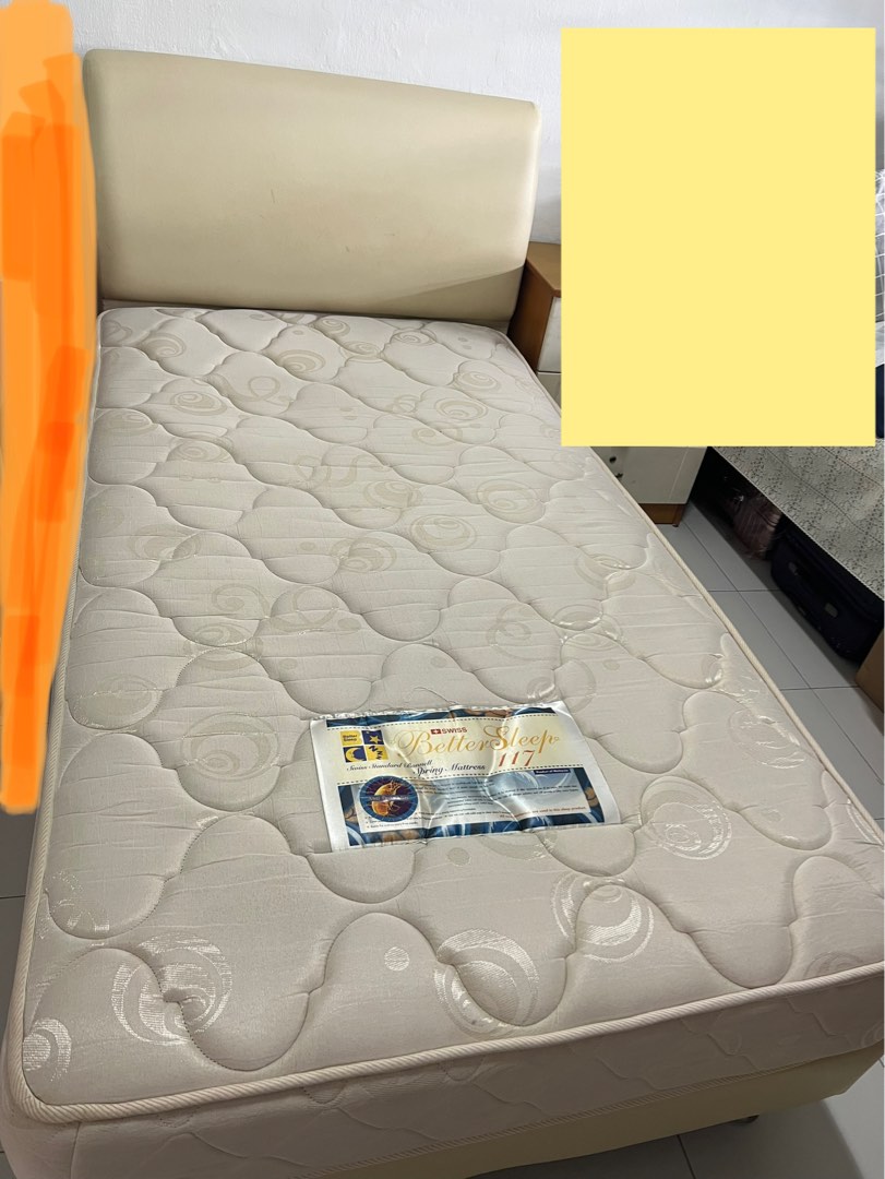 Super single bed frame + mattress, Furniture & Home Living, Furniture