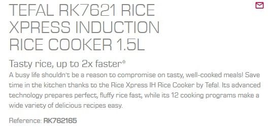 TEFAL RICE COOKER 1.5L - RK7621 RICE XPRESS INDUCTION, TV & Home