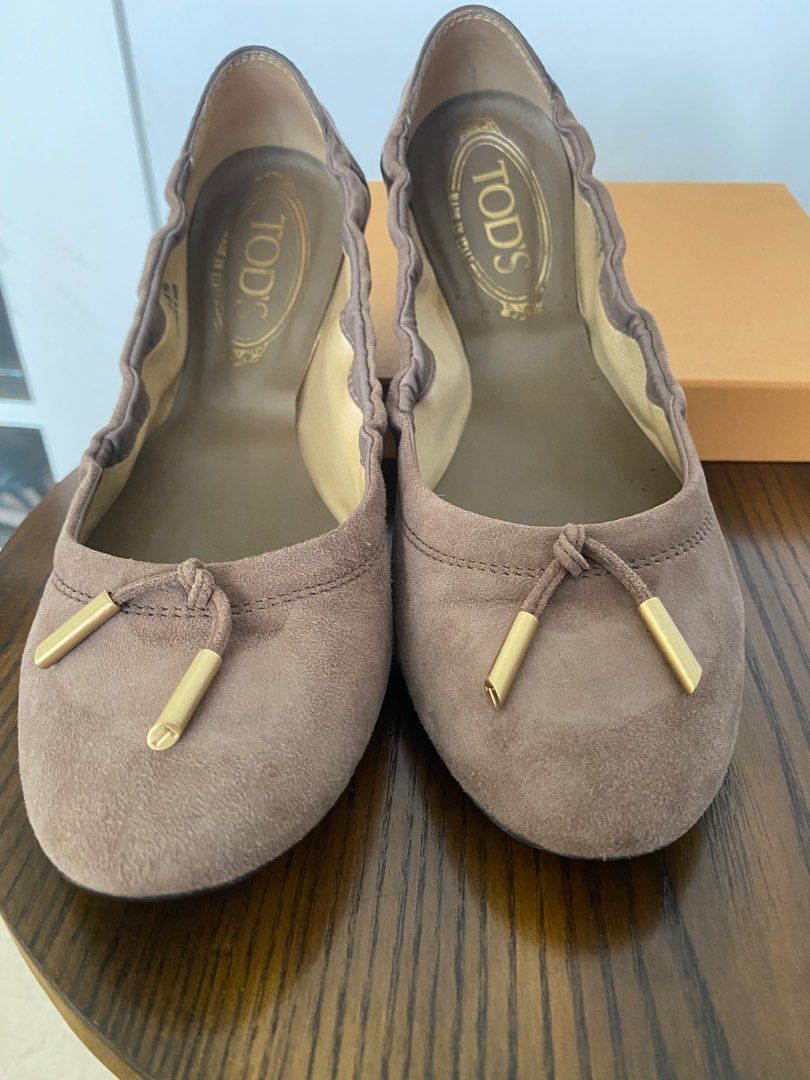 Tod s Authentic Ballerina Flats Ladies Women Genuine Suede Leather