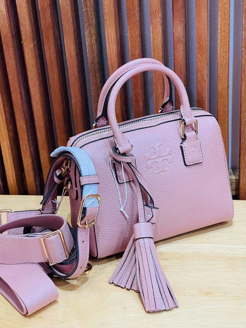 Thea Mini Pink Moon Pebbled Leather Web Satchel Crossbody Bag – Zen Coutoure
