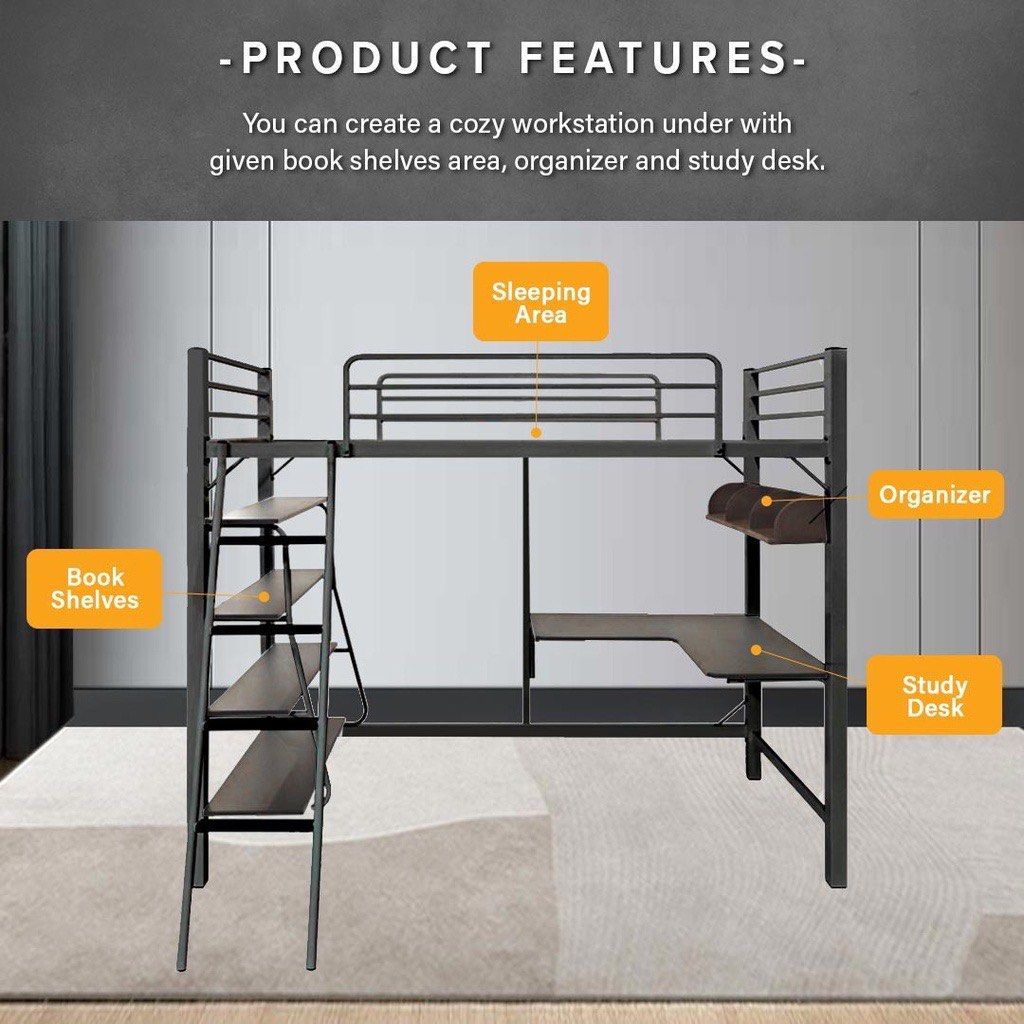 Used Loft Bed (Black), Furniture & Home Living, Furniture, Bed Frames