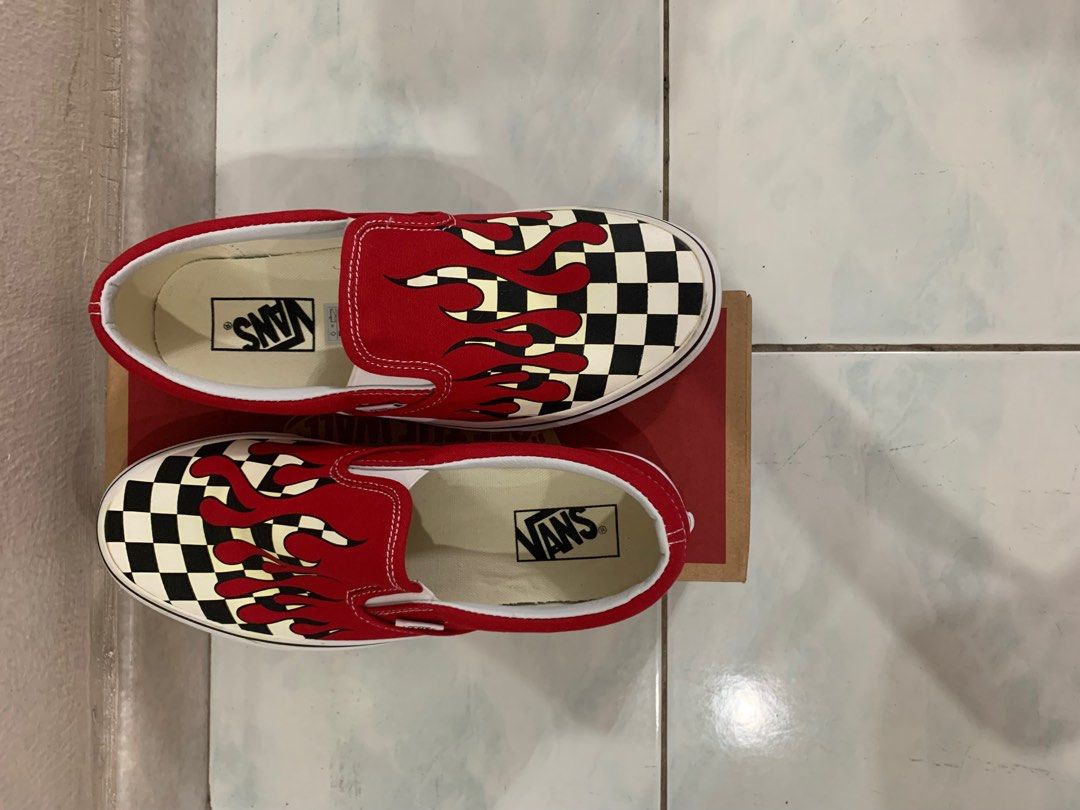 Vans red checkered top flames