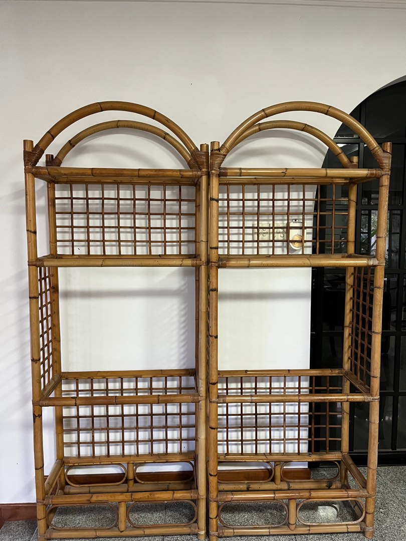 Vintage Ratan with glass shelves, Furniture & Home Living