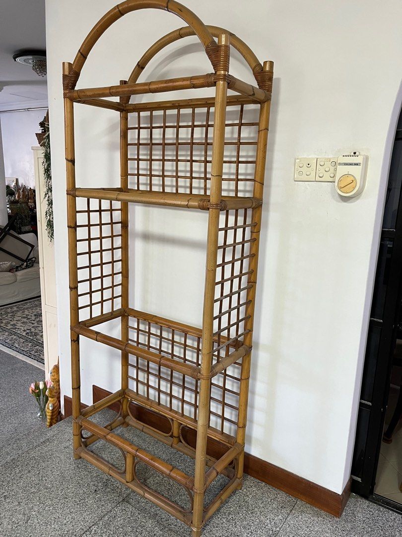 Vintage Ratan with glass shelves, Furniture & Home Living